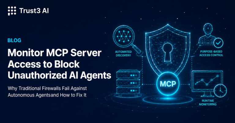 Trust3 AI blog graphic: monitor MCP server access to block unauthorized AI agents